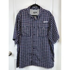 Habit Mens XL Fishing Shirt Short Sleeve Plaid Blue Ventilated Angler Technical‎